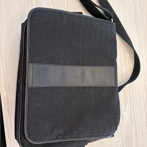 Coach Leather Nylon Messenger Bag Large Crossbody Black Unisex Work Travel